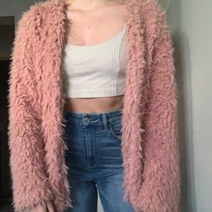 Pink faux fur coat